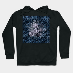 Wild Leopard Print Blue Faded Roses Hoodie